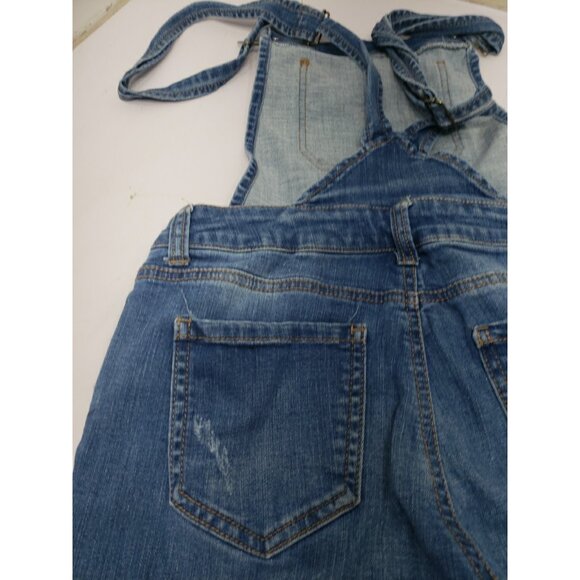 WAX JEAN Basic Denim Women's Distressed Blue Overalls 6 Pockets Size Medium - Picture 13 of 16